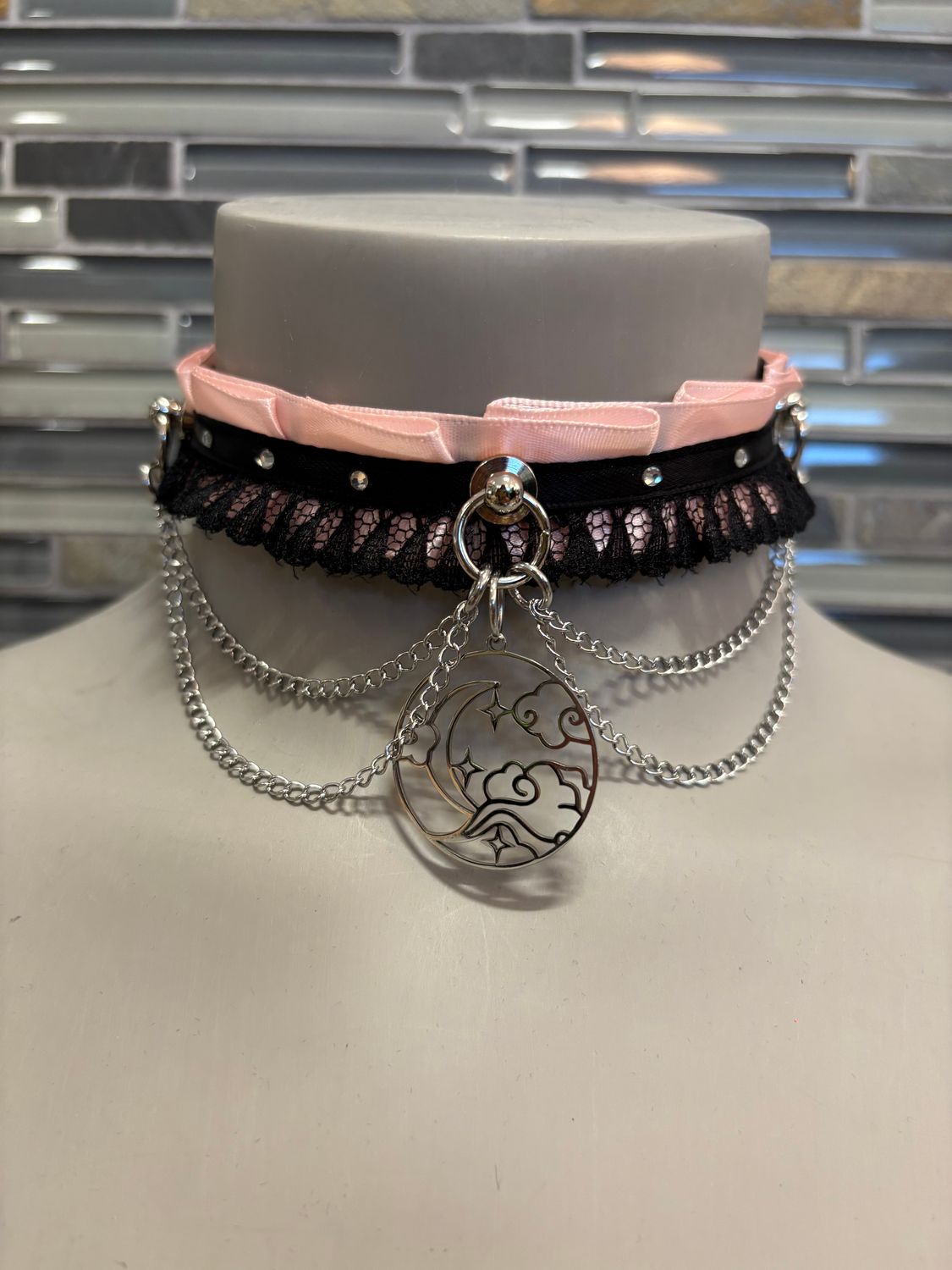 Lace Collar Pink W/ Sky Charm