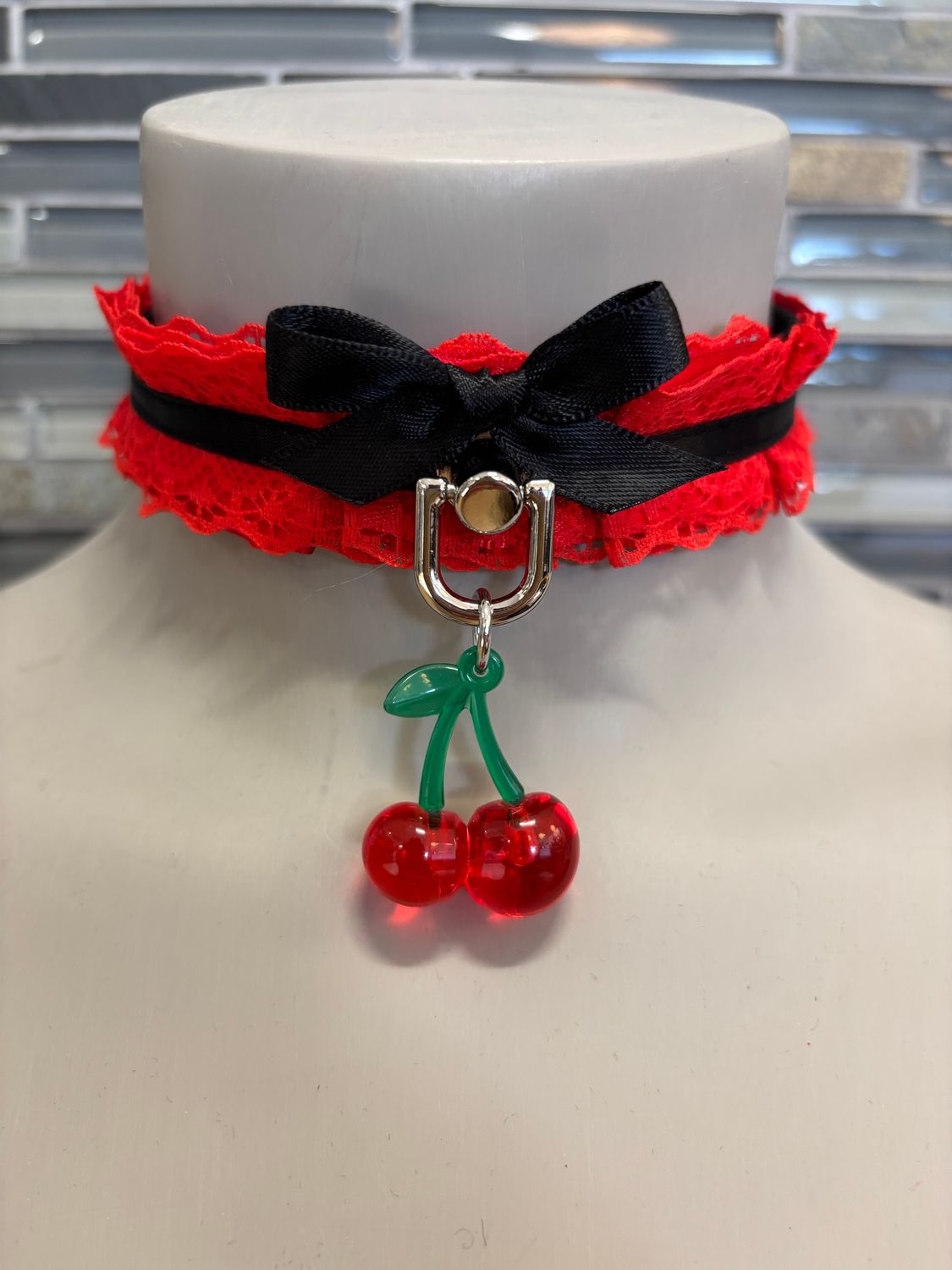 Lace Collar Red W/ Cherries