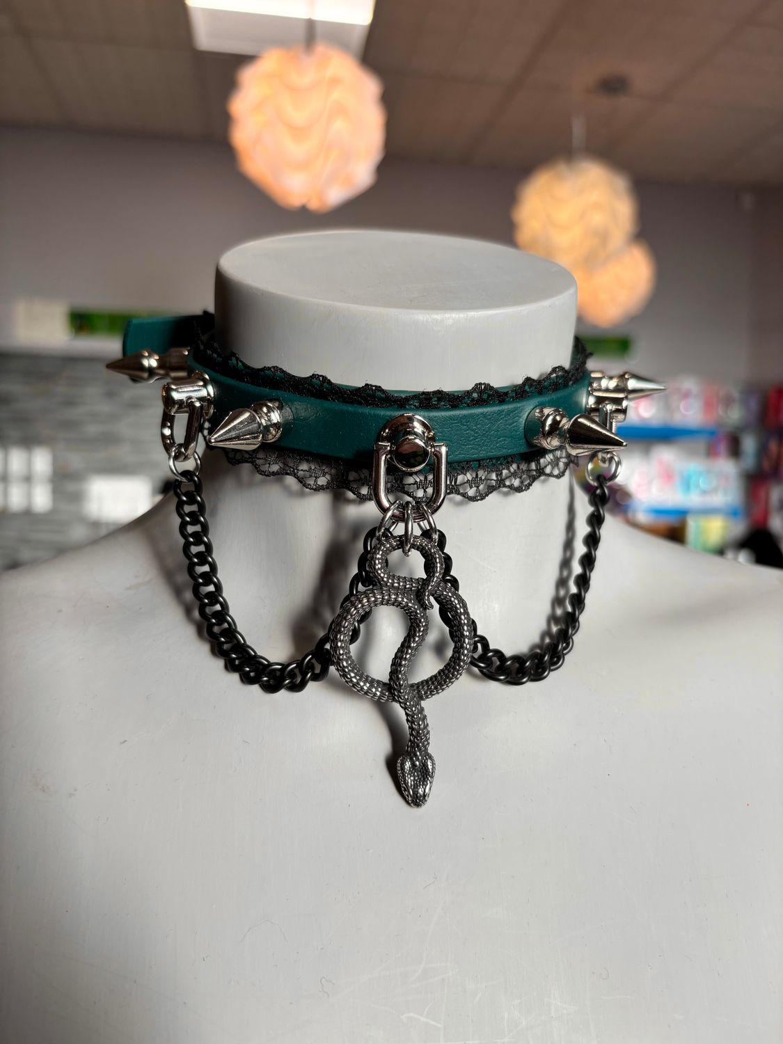 Biothane Collar Green W/ Snake