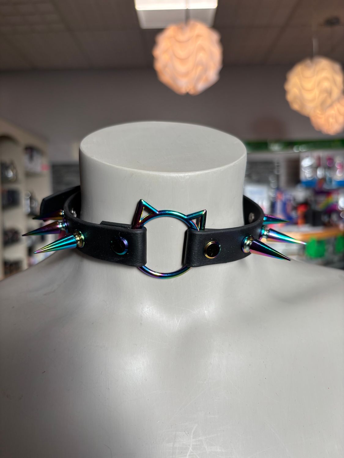 Biothane Collar Rainbow Spike Kitty