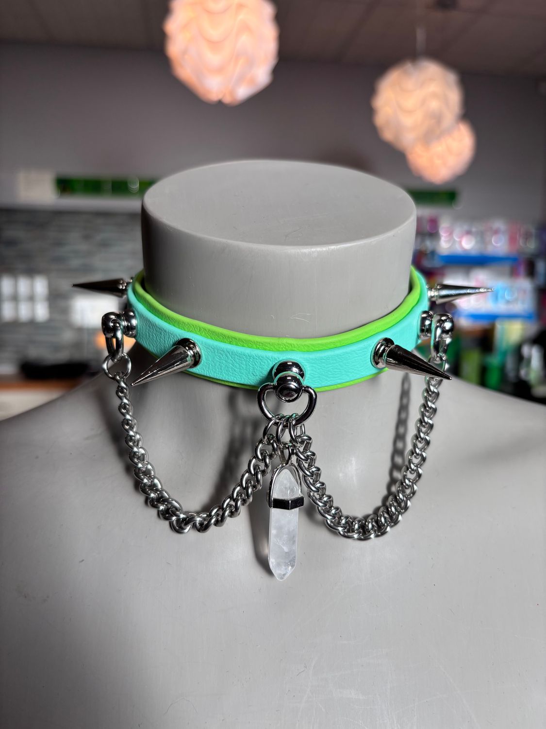 Biothane Collar Teal/Green W/ Crystal