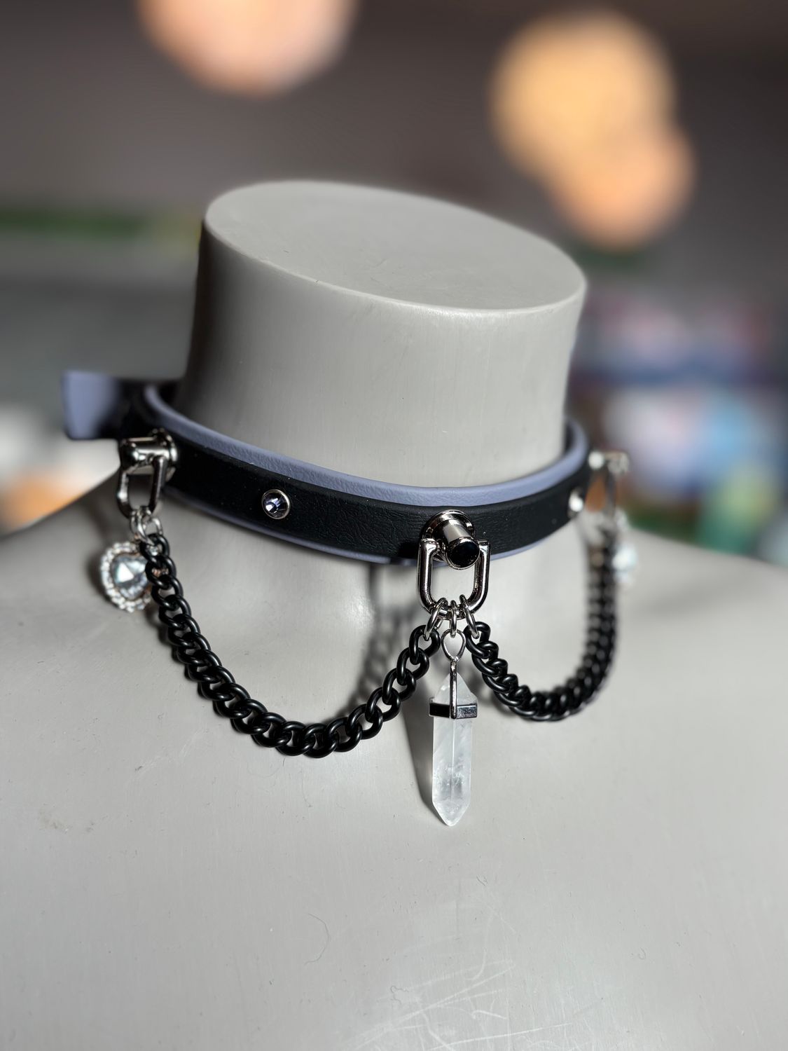 Biothane Collar Black/Grey W/ Crystals