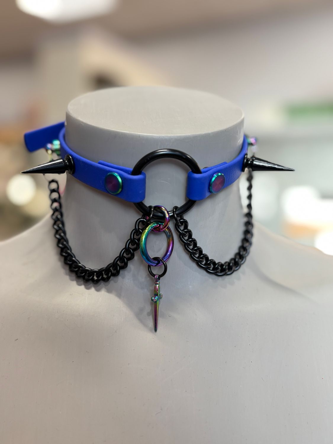 Biothane Collar Blue W/ Spikes