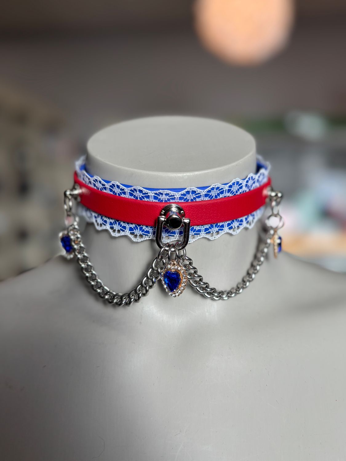 Biothane Collar Red/Blue W/ Gems