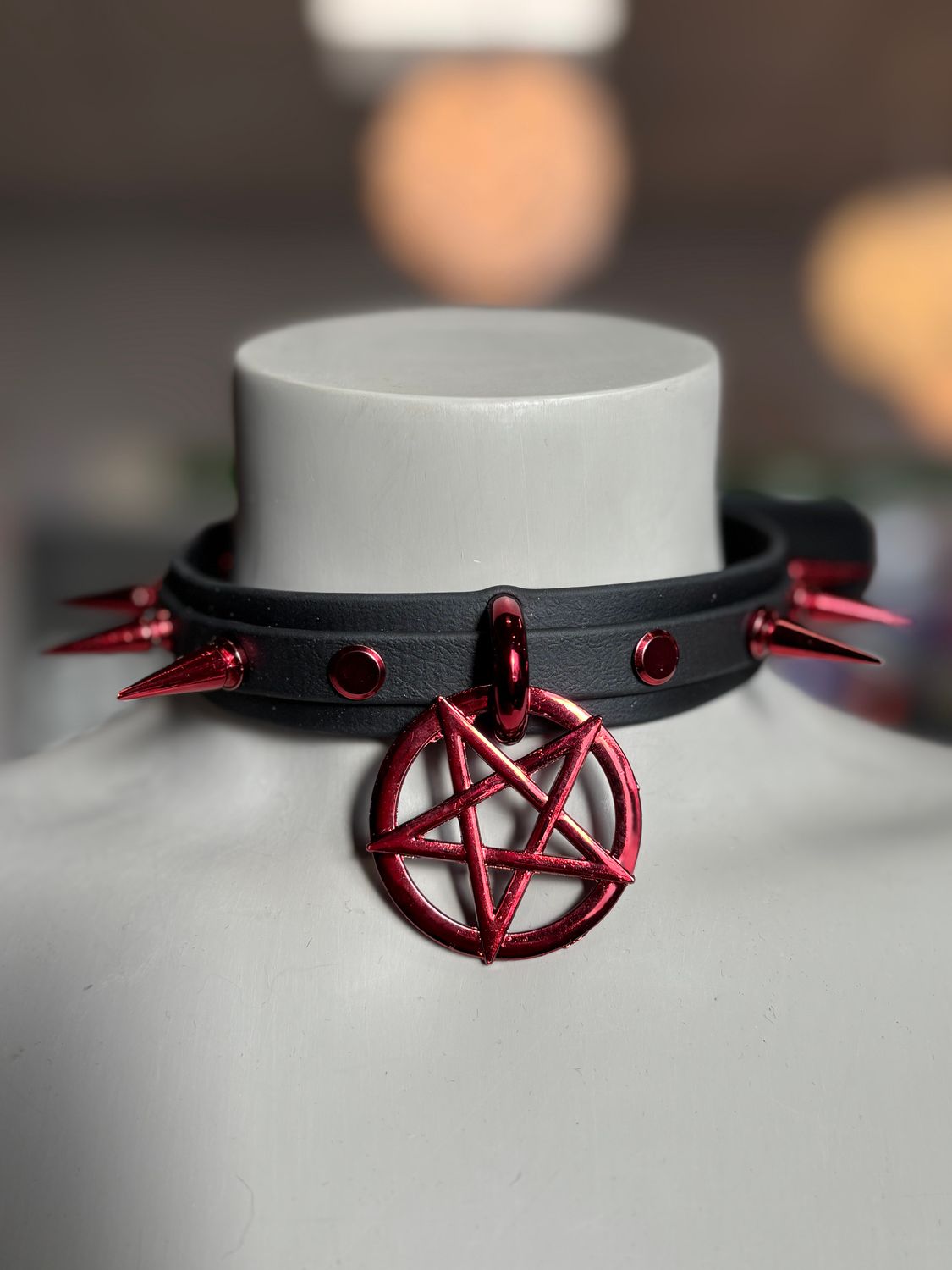 Biothane Collar Black/Red Pentagram