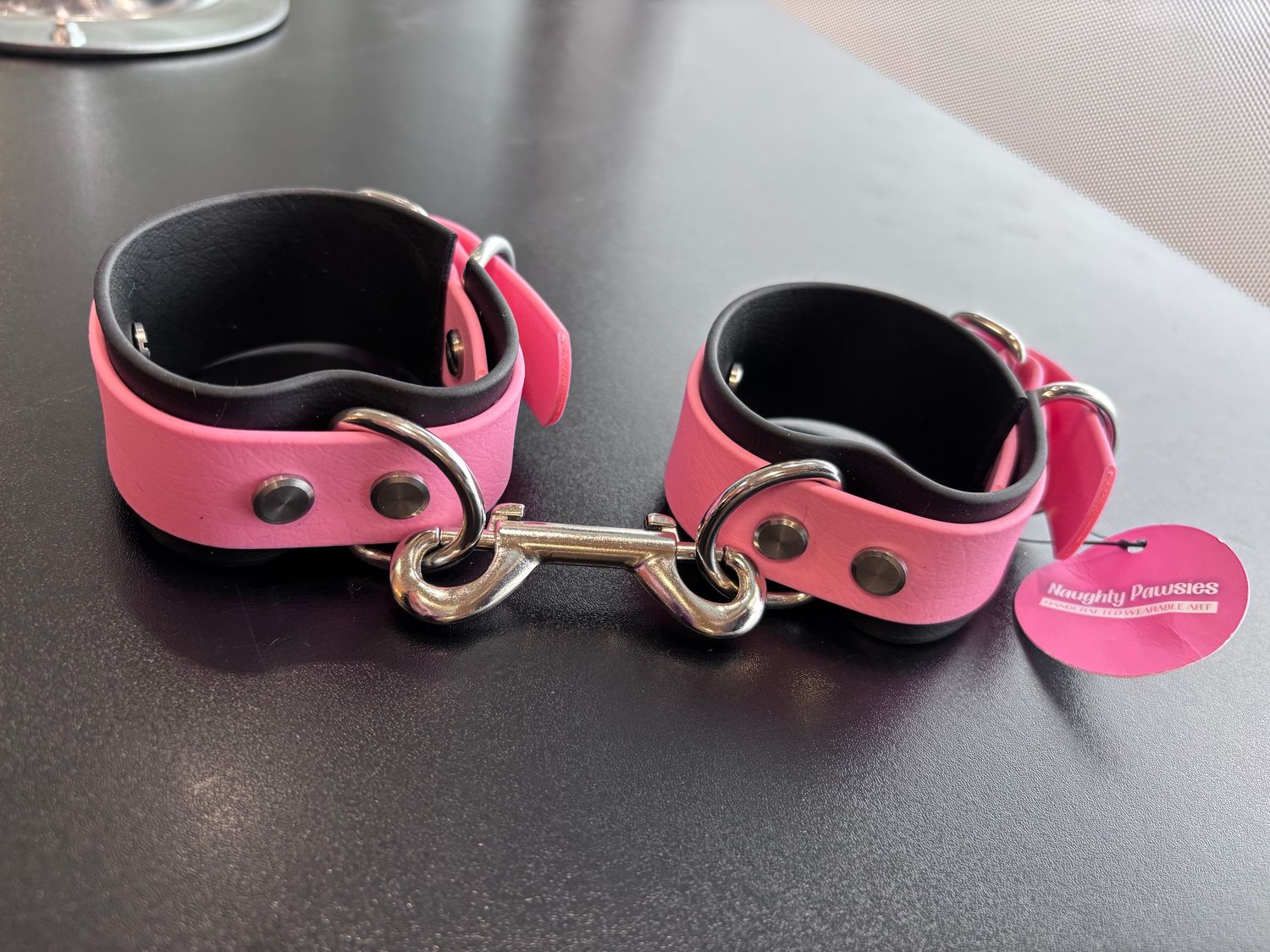 Biothane Cuffs Black/Pink