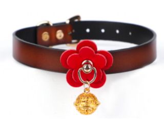 SM-YL-CA091 Leather Flower/Bell Collar Red