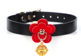 SM-YL-CA092 Leather Flower/Bell Collar Black
