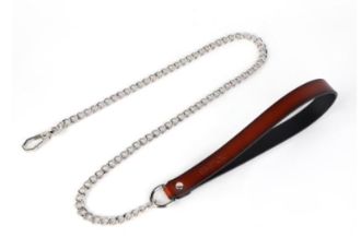 SM-YL-CA113 Leather Leash W/ Gold Chain Brown
