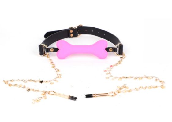 SM-GG005 Bone Gag W/ Clamps Pink