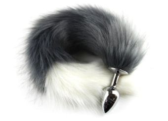 Faux Fox Tail Silver/White