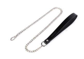 SM-YL-CA114 Leather Leash W/ Silver Chain Black