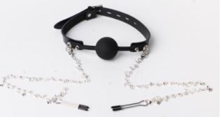 SM-GG010 Ball Gag W/ Clamps Black