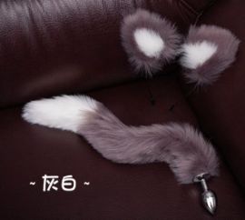 Faux Fox/Ears Set Silver/White