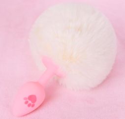Faux Bunny Tail Silicone Plug White
