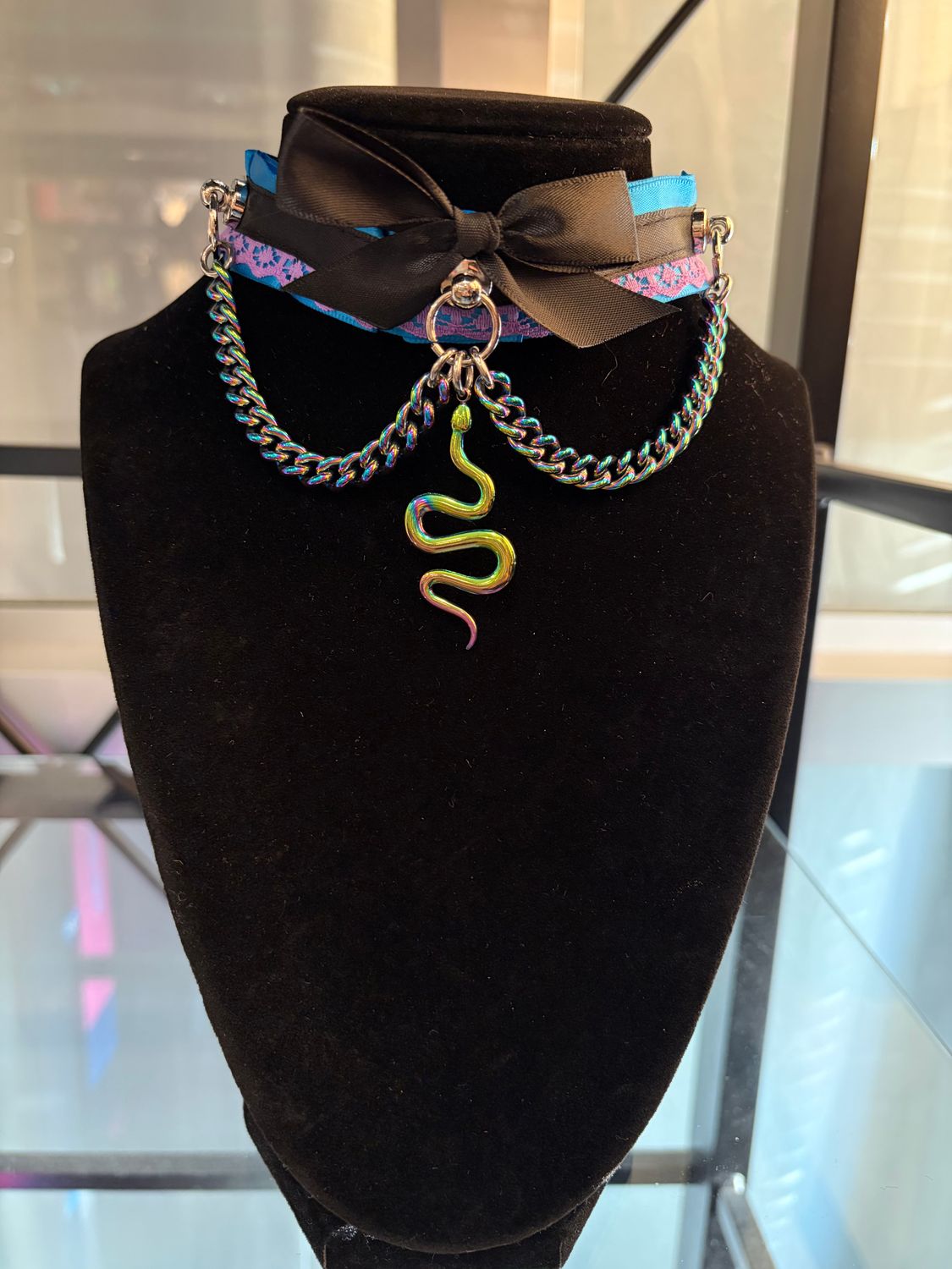 Rainbow Lace Snake Collar Blue