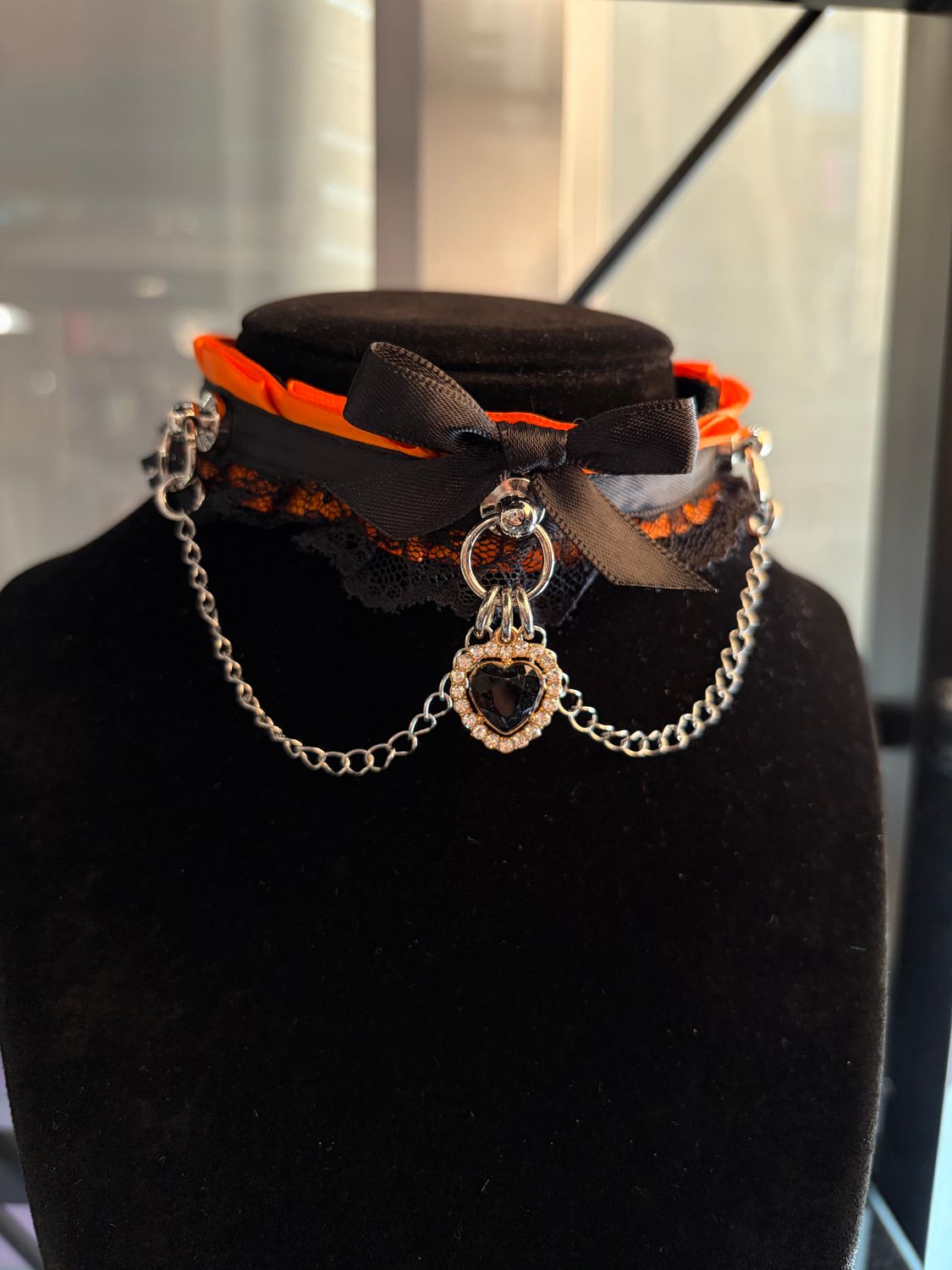 Orange/Black Collar Crystal Heart