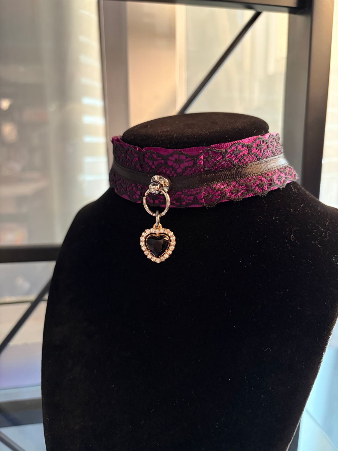 Purple/Black Collar Crystal Heart
