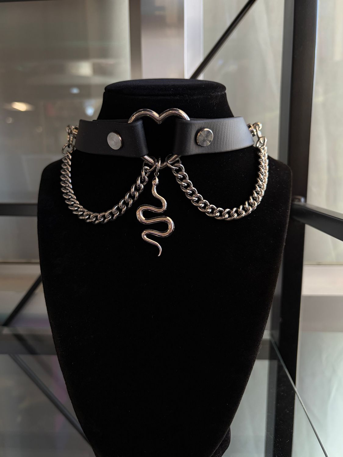 3/4" Black/Silver Snake Biothane Collar