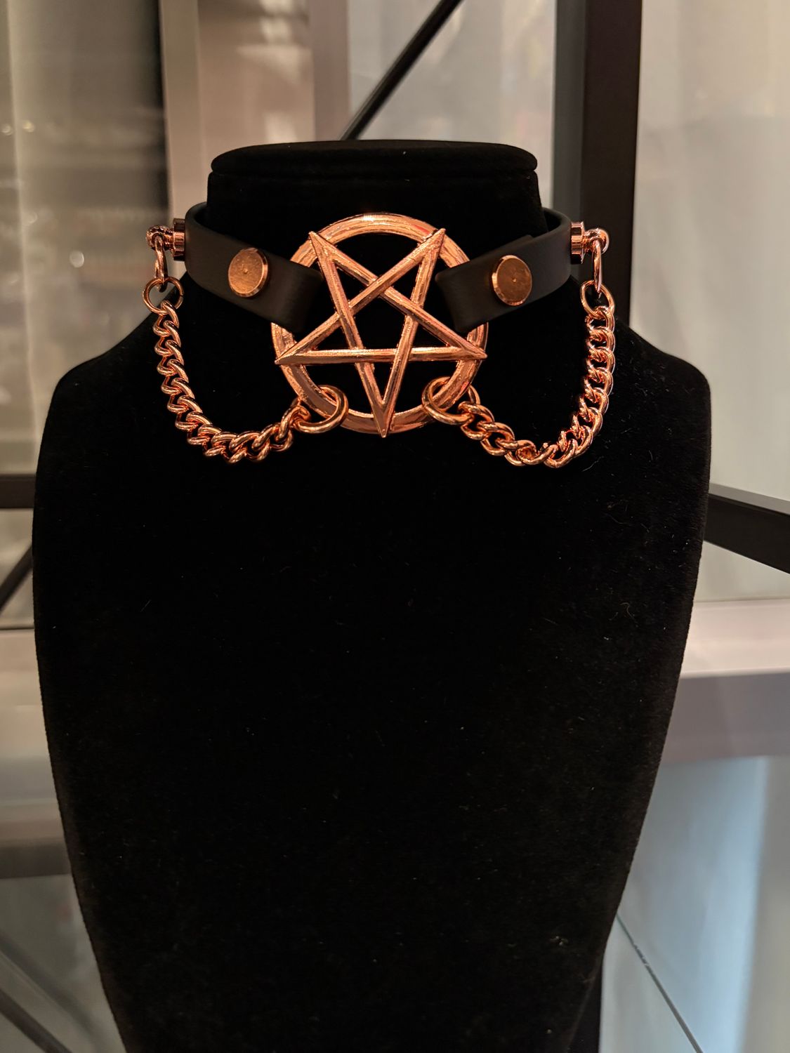 Black/R.Gold Pentagram Biothane Collar