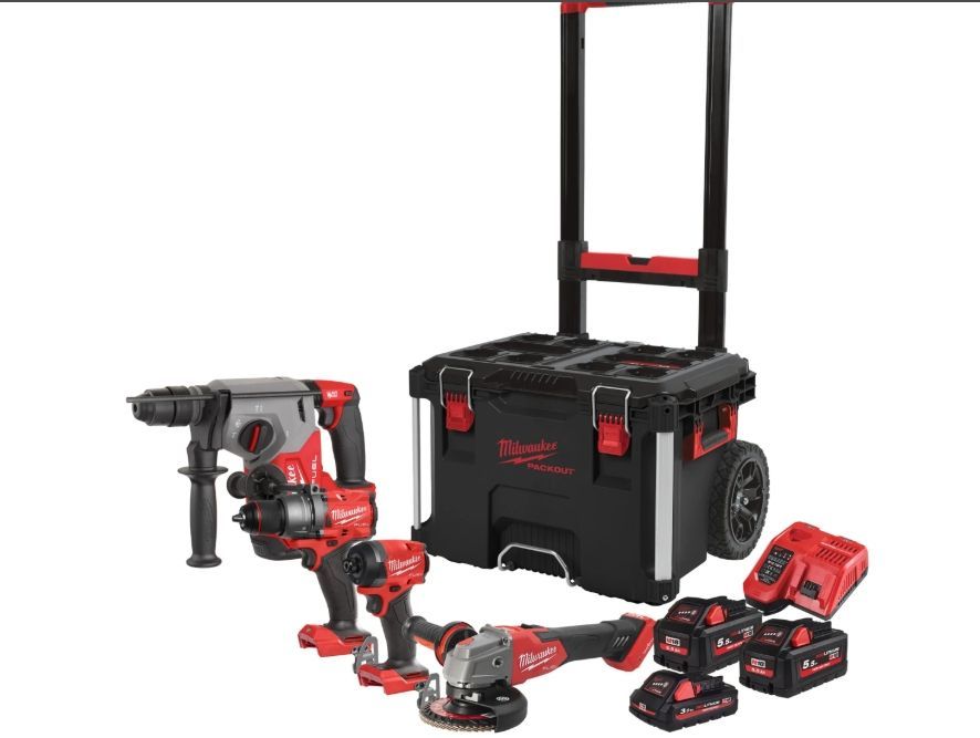 Kit M18™ Trapano con percussione + Tassellatore + Smerigliatrice ONE-KEY™ + Avvitatore ad impulsi ¼ ″ hex (18V) MILWAUKEE