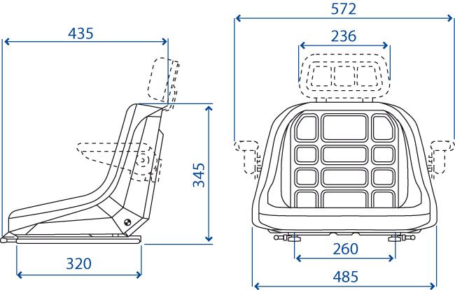 Sedile GT 50 tipo Baltic a base piana con guide SABA AGRISERVICE