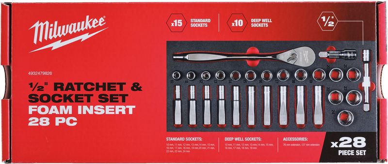 Set di cricchetto e bussole da 1/2˝ in modulo morbido 28PEZZI - MILWAUKEE Set di cricchetto e bussole da 1/2˝ in modulo morbido 28PEZZI - MILWAUKEE