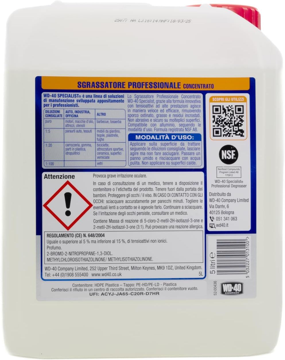 WD-40 SGRASSATORE PROFESSIONALE CONCENTRATO SPECIALIST FORMULA DILUIBILE 5L