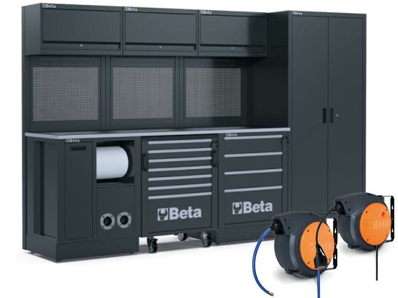 ARREDO MODULARE PER OFFICINA CON AVVOLGITUBO E AVVOLGICAVO COMPRESI BETA- RSC50G