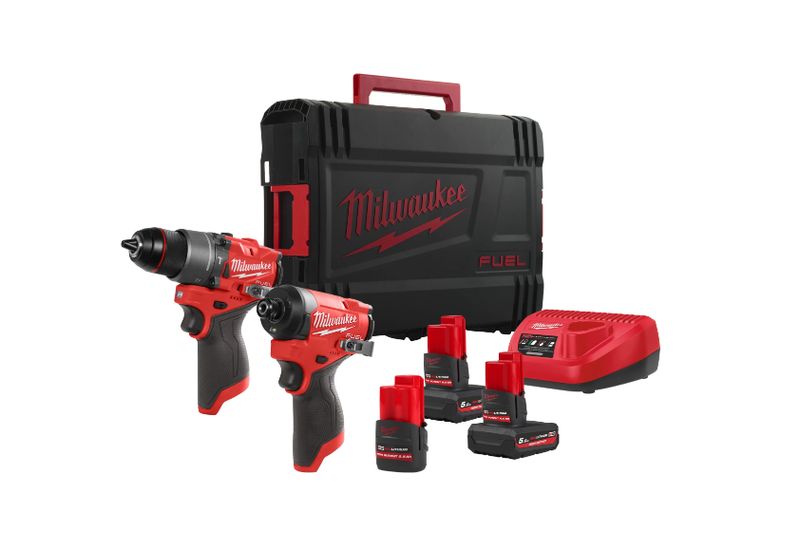 KIT TRAPANO CON PERCUSSIONE M12 FPP2A2-5253X FUEL MILWAUKEE, AVVITATORE AD IMPULSO 1/4 ESAGONALE Milwaukee, 3 BATTERIE M12, CARICABATTERIE M12 , VOLTAGGIO 12V- MILWAUKEE