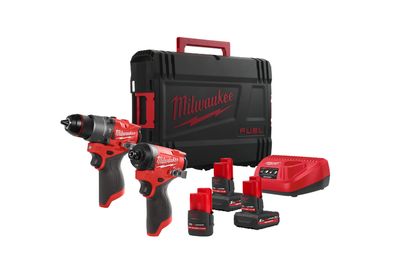 KIT TRAPANO CON PERCUSSIONE M12 FPP2A2-5253X FUEL MILWAUKEE, AVVITATORE AD IMPULSO 1/4 ESAGONALE Milwaukee, 3 BATTERIE M12, CARICABATTERIE M12 , VOLTAGGIO 12V- MILWAUKEE