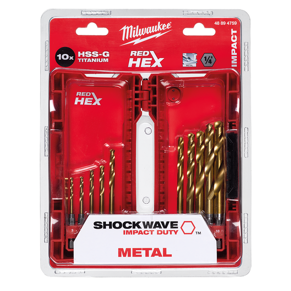 KIT 10 PUNTE IN METALLO HSS-G TITANIO SHOCKWAVE™ Red Hex™