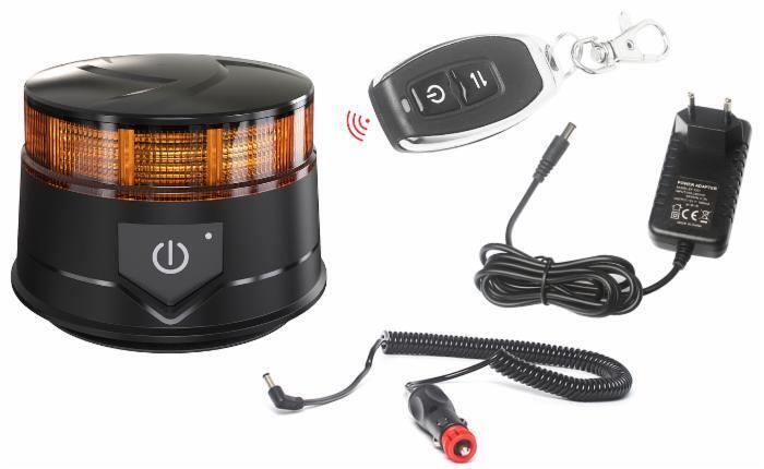 LAMPEGGIANTE MAGNETICO LED A BATTERIA E TELECOMANDO  12-24V, 19W, IP67, 30 LED. AUTONOMIA BATTERI 6,5 ORE- AMA