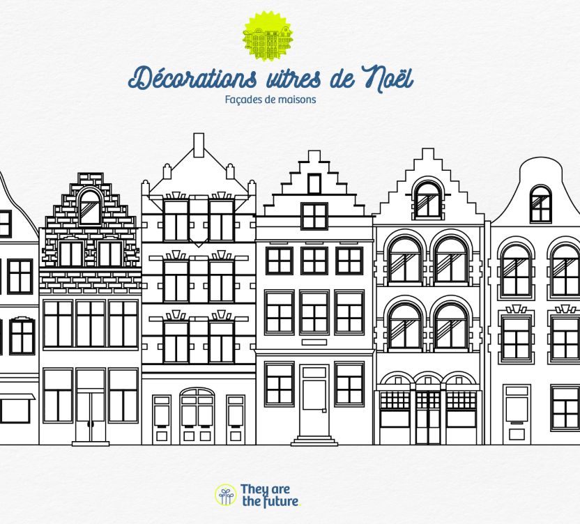 Façades de maisons - décorations vitres Noël