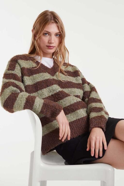 MAGLIONE RIGHE  COMPANIA FANTASTICA 10301 VERDE MARRONE