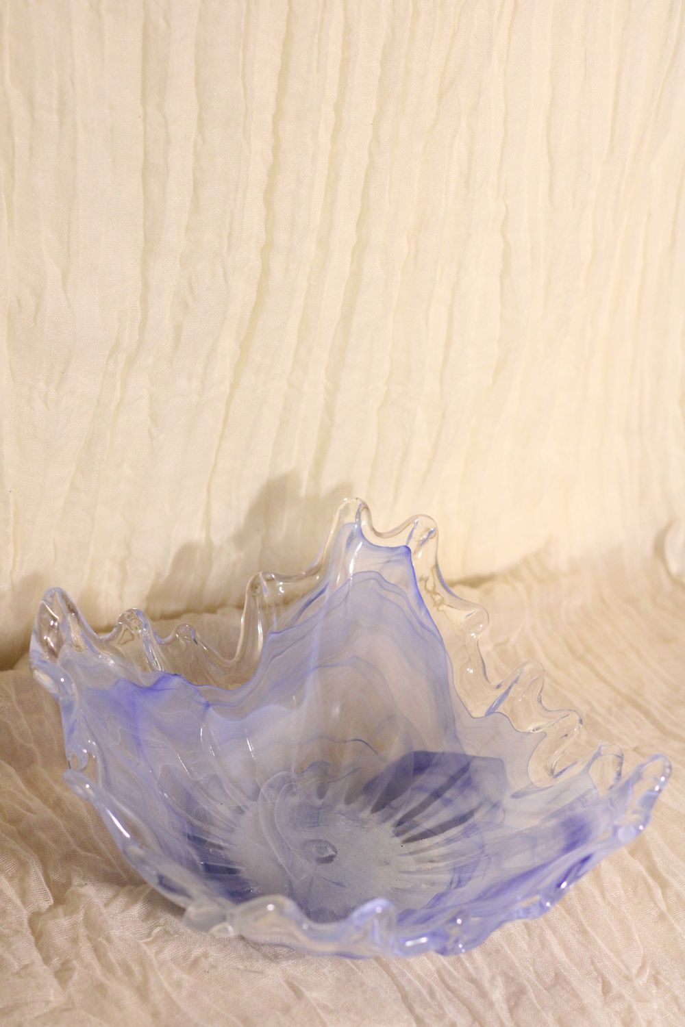 Vintage Mid-Century Arte Iridescent Blue Swirl Hand Blown Art Glass Murano Style Bowl