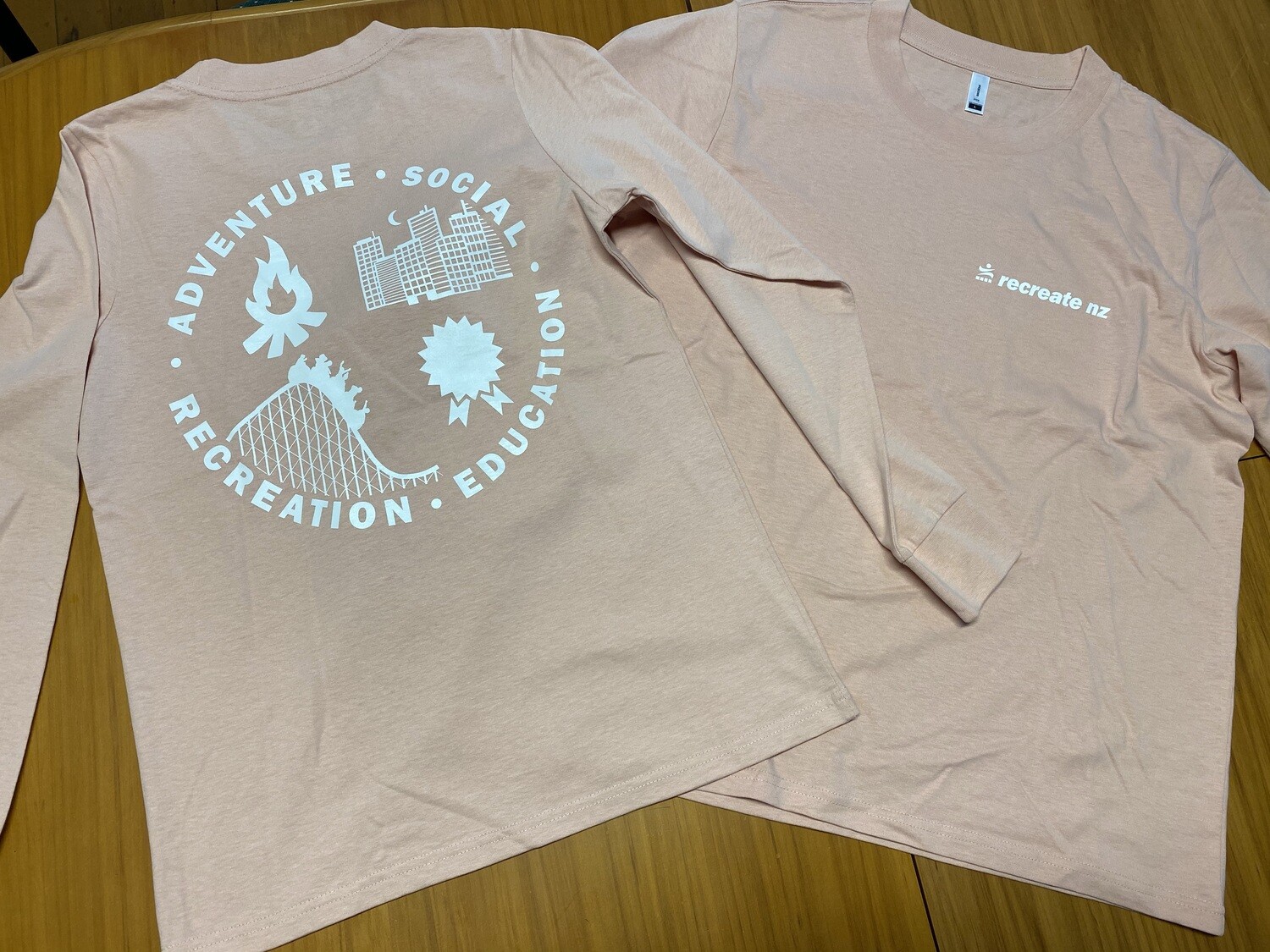 Four Streams Long Sleeve Tee - Pink with White Print Four Streams Long Sleeve Tee - Pink with White Print