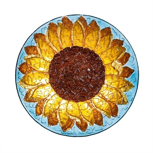 Birdbath Bowl - Crushed Glass Sunflower