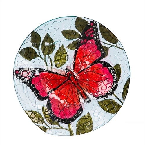 Birdbath Bowl - Crushed Glass Butterfly