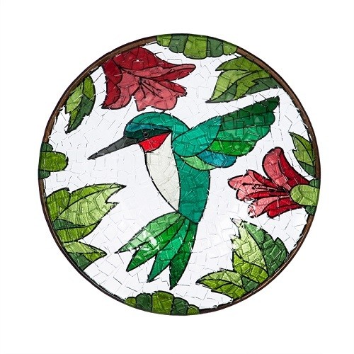 Birdbath Bowl - Crushed Glass Hummingbird