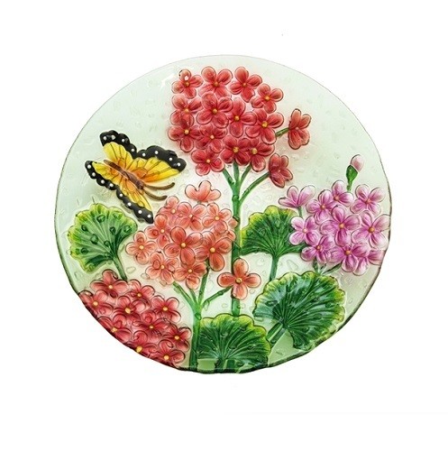 Birdbath Bowl - Crushed Glass Butterfly Floral