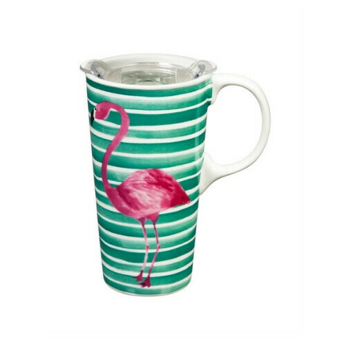Travel Mug - Striped Flamingo
