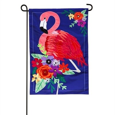 Garden Flag - Floral Flamingo Applique