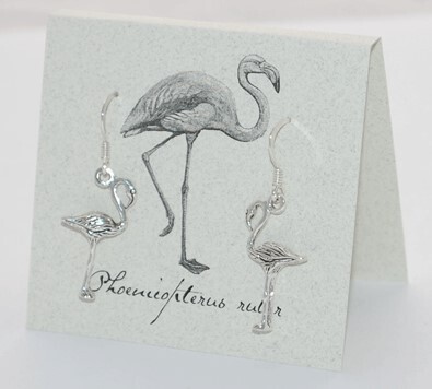 Earrings- Natural History Flamingo Dangles, Color: Silver