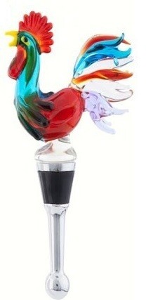 Wine Stopper - Rooster, Color: Red/Blue