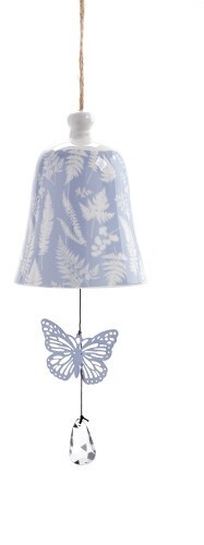 Windchime - Ceramic Bells, Color: Blue W/ White Floral
