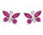 Earrings - Rhodium Butterflies, Color: Red