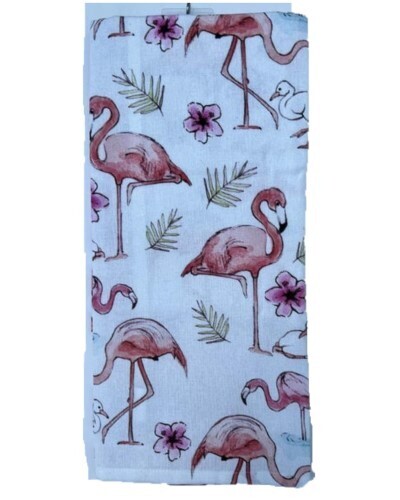 Tea Towel - Flamingo and Flowers
