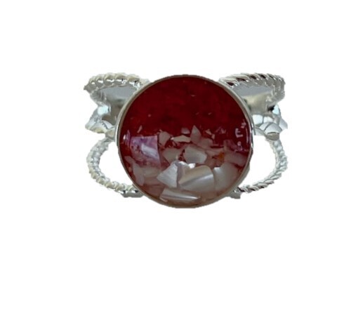 Ring -Boho with Red Coral and Mother of Pearl