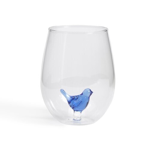 Glass - Blue Bird Stemless Wine